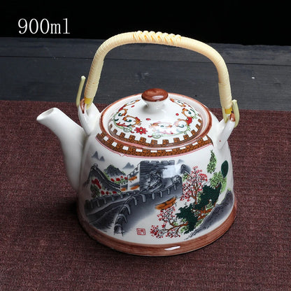 Porcelain Teapot with Strainer Net High Capacity 500 900ML Traditional Retro Ceramic Tea Set