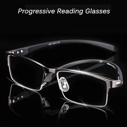 Multifocal Reading Glasses Half Frame Men Metal Progressive Bifocal Anti Blue Ray Presbyopia Eyewear 1.0 2.0 3.0