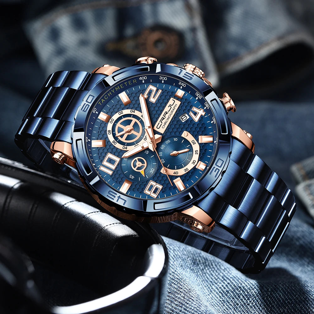 Men Watches Big Dial Waterproof Stainless Steel with Luminous handsDate Sport Chronograph Watches Relogio Masculino