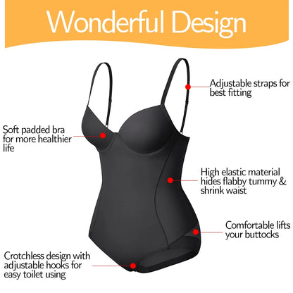 Women Shapewear Bodysuits Waist Trainer Vest Slim Full Body Shaper Built-In Bra Camisole Tops Tummy Control Slimming Underwear