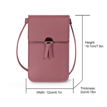 Cell Phone Bag Transparent Waterproof Touch Shoulder Bag Tassel Leather Smartphone Wallet Women Purse Card Pouch