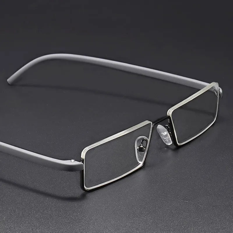 Metal Anti-Blue Light Reading Glasses Men Half Frame Prescription Eyeglasses Male TR90 Eyewear With Case +1.75