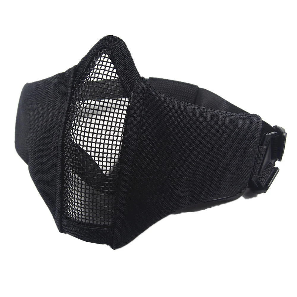 Tactical Half Face Airsoft Mask Foldable Metal Mesh Double Ribbon Adjustable CS Wargame Hunting Paintball Protective Masks