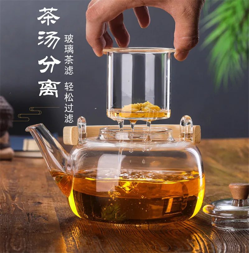 Borosilicate Glass Tea Pot with Filter Heat Resistant Thickened Japanese Style Tea Maker