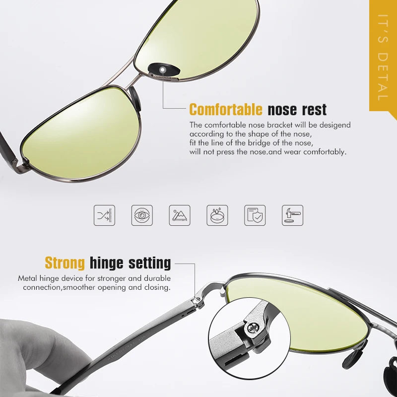 Aviation Photochromic Polarized UV400 Night Vision Driving Sunglasses for Men Women
