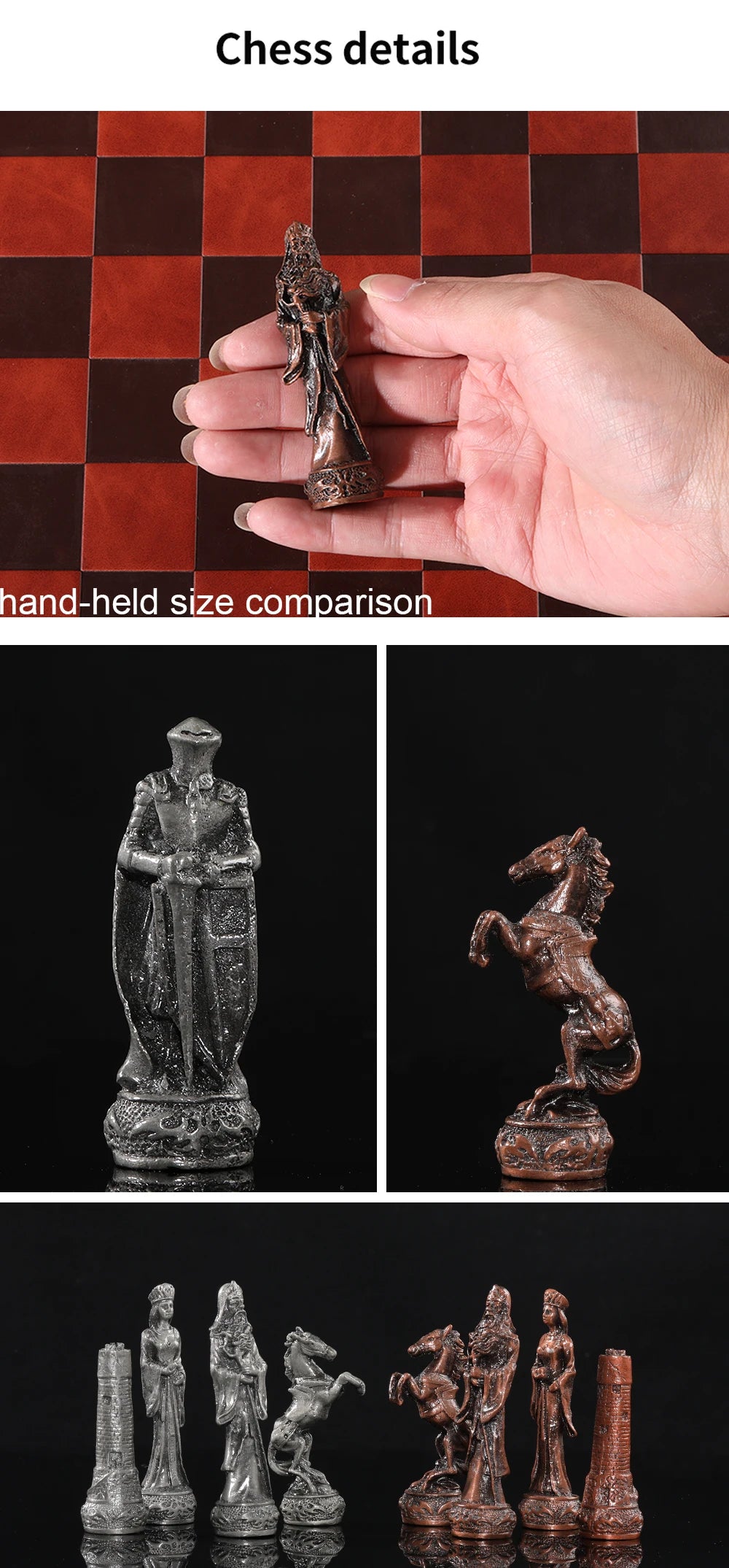 Luxury Metal Chess Set with Leather Board – Dragon Soldier Theme