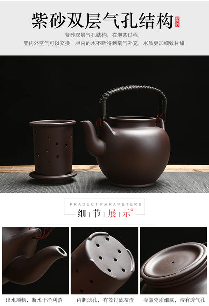 Chinese Purple Clay Tea Pot Chinese Kung Fu Large Capacity With Filter Handle Hand-painted Teapot Kettle Set