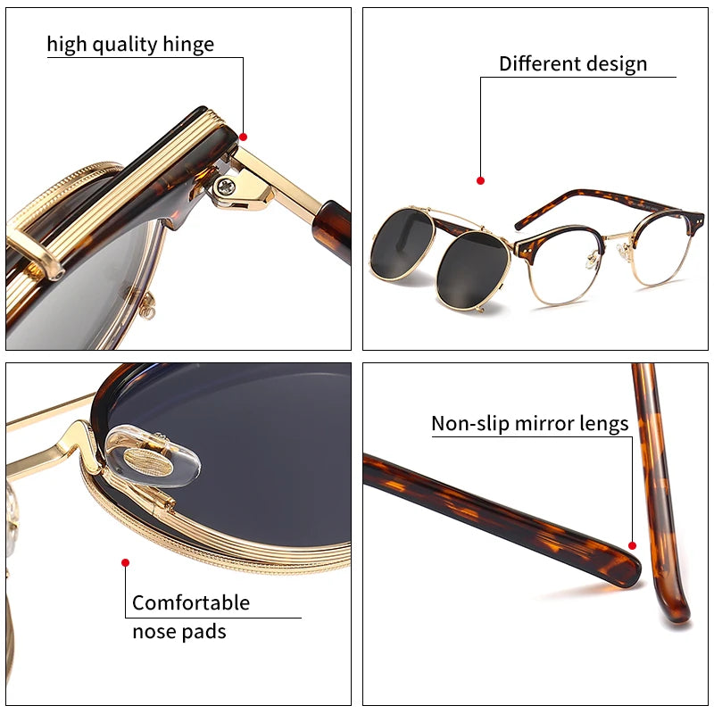 Double Layer Removable Lens Polarized UV400 Gothic Retro Steampunk Sunglasses for Men Women