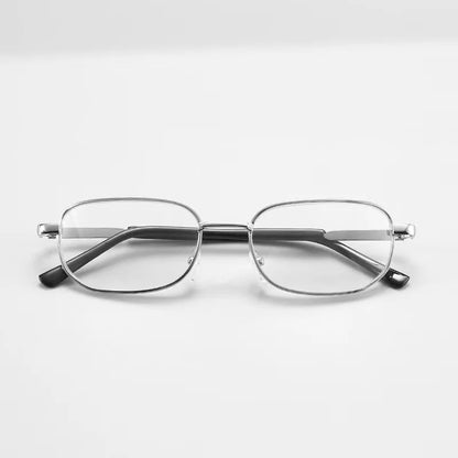 Retro Square Anti-Scratch Reading Glasses For Men Presbyopia Eyewear With Glass Lenses Metal Hyperopia Eyeglasses+3.5