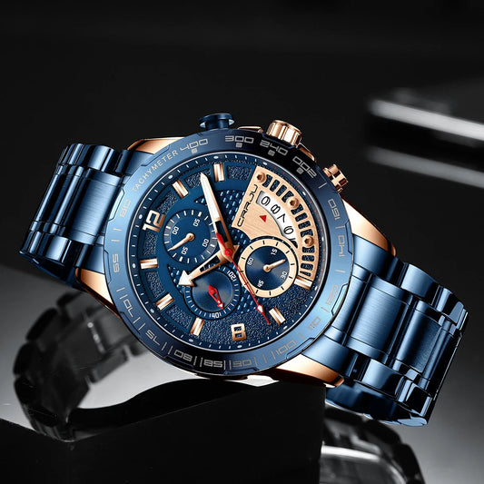Mens Watches Fashion Stainless Steel Business Watch Luxury Luminous Waterproof Chronograph Quartz Watch Relogio Masculino