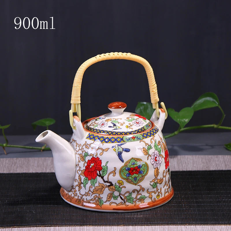 Porcelain Teapot with Strainer Net High Capacity 500 900ML Traditional Retro Ceramic Tea Set