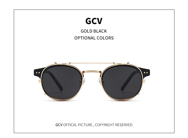 Double Layer Removable Lens Polarized UV400 Gothic Retro Steampunk Sunglasses for Men Women