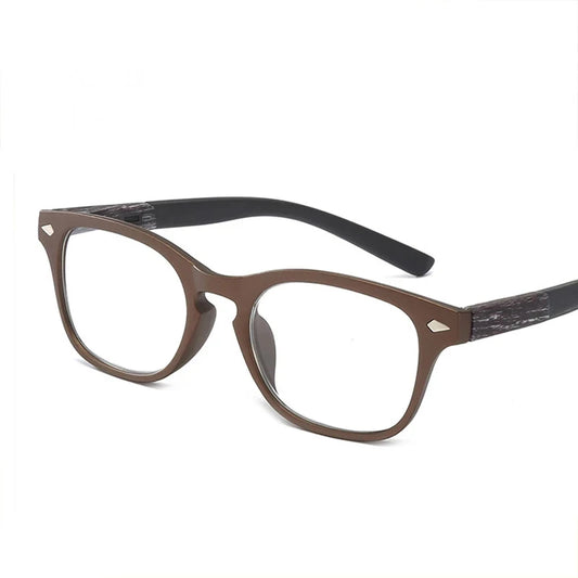 Retro Square Wood Grain Reading Glasses with Spring Hinges for Men and Women