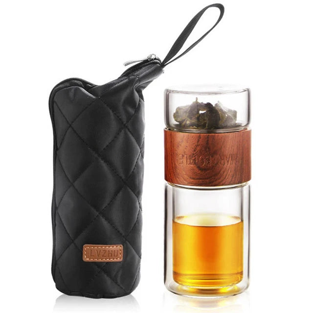 Glass Tea Bottle  Portable Double Wall Kung Fu Tea With Case Tea Drink Bottle Infuser Tumbler Drinkware Creative Gift