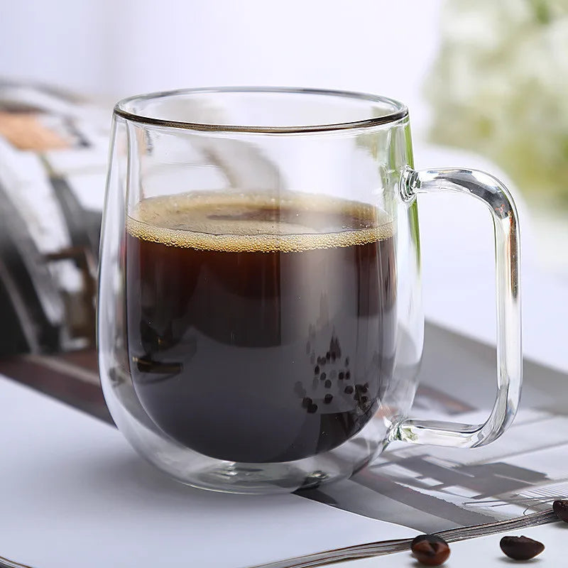 250ml Heat-resistant Double Wall Glass Coffee Mugs With Handle Lemon Tea Milk Cup Water Mug Copo Caneca Criativa