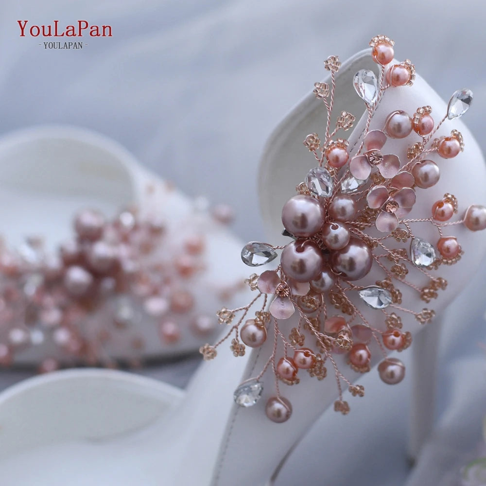 X18 Fashion Shoe Clips Colored Pearls Shoes Clips High Heel Handmade Alloy Flower Bridal Shoe Buckle Shoes Accessories