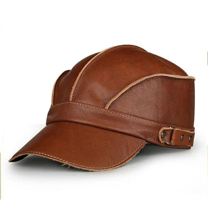 Unisex High Quality Real Leather Military Caps Sailor Hats Women Men Black Brown Flat Top Captain Cap Travel Cadet Hat