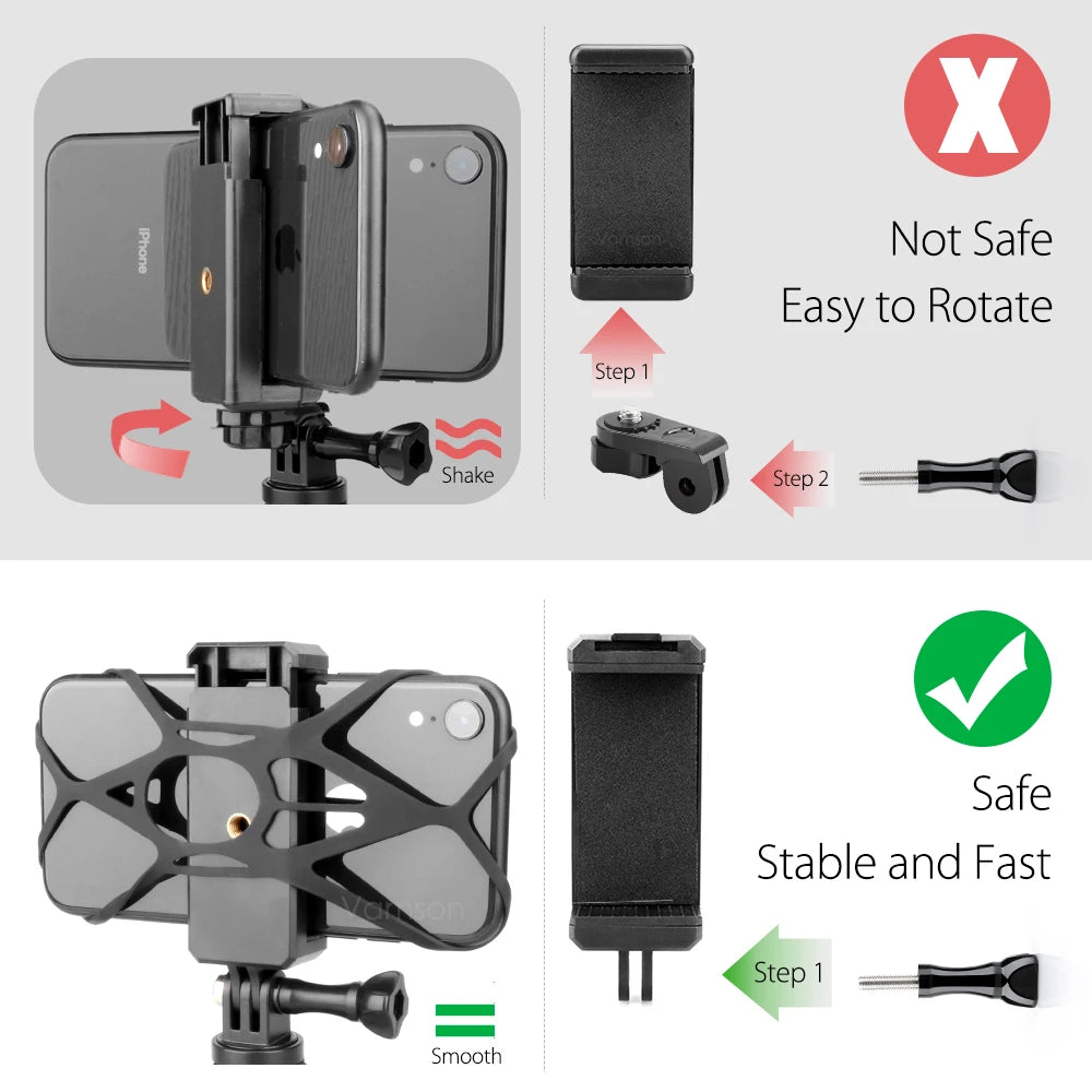 for GoPro Hero 11 10 9 8 360 Degree Rotation Glove-Style with Phone Clip Fix Mount for iPhone 13 12 Samsung Xiaomi Huawei