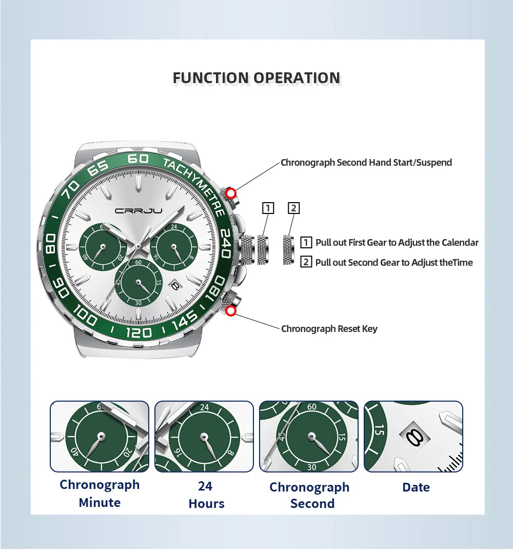 Men Watch Quartz New Japanese Chronograph Top Brand Waterproof Stainless Wristwatches with date Relogio Masculino