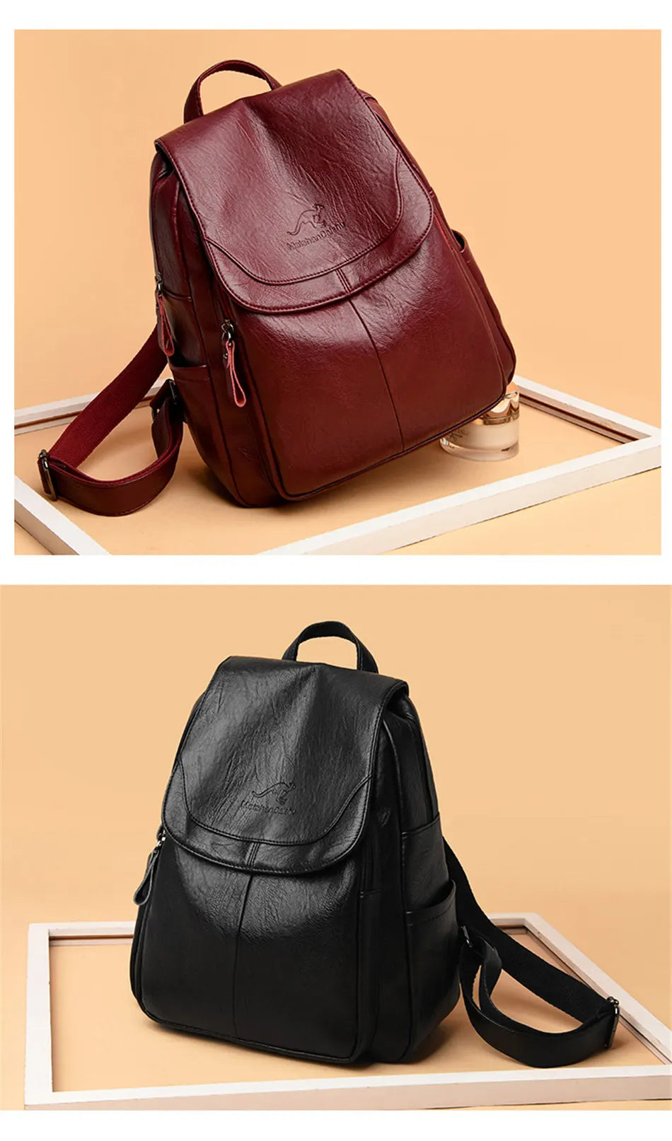Soft Leather Backpacks Vintage Female Shoulder Bags Casual Travel Ladies Bagpack School Bags