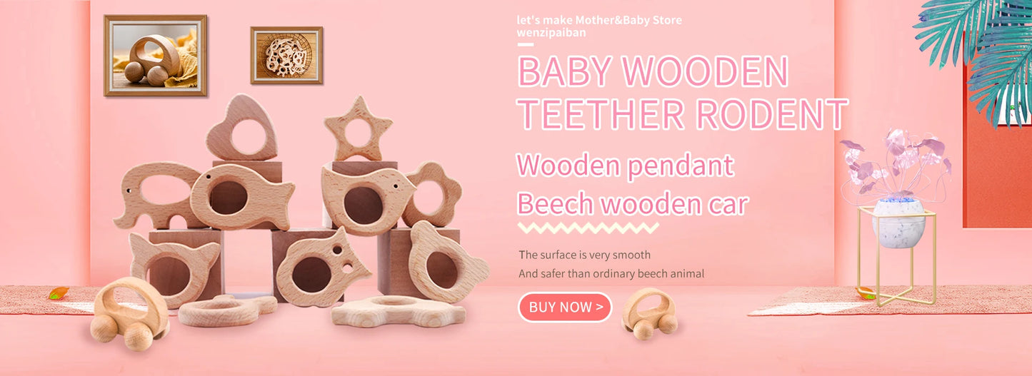 Let's Make 1pc Baby Teether Toys Wooden Animals Birds Pendant Olive Oil Beech Wood Crochet Beads Baby Rattle Stroller Kids Gifts