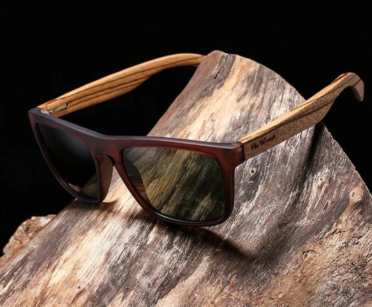 Zebra Wood Polarized Sun glasses Rectangle Lenses Driving UV400