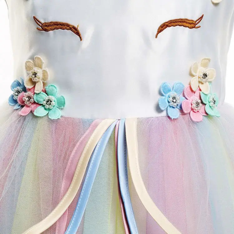 Unicorn Flower Applique Princess Ball Gown Dress