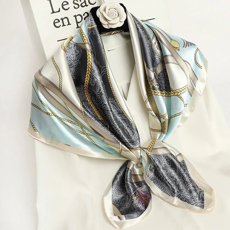 Women Scarf Silk Feeling Hair Neck Square Brand Office bandanna muffler Waiter Flight Attendants Handkerchief Rings wrap