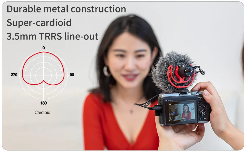 BY-MM1+ Super-Cardioid Shotgun Microphone for iPhone Android PC Laptop DSLR Cameras Camcorder YouTube Recording Streaming