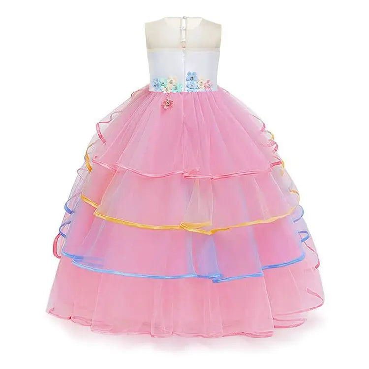 Unicorn Flower Applique Princess Ball Gown Dress
