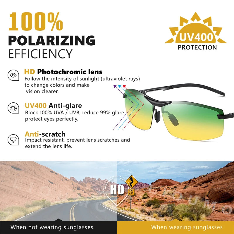 Polarized Intelligent Photochromic Sunglasses for Men Chameleon Goggles