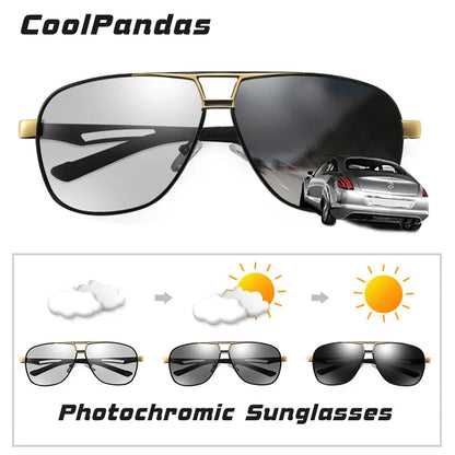 Square Aluminum Photochromic Sunglasses Men Polarized UV400