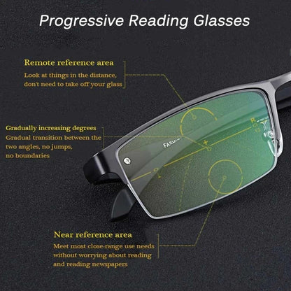 Photochromic Reading Glasses Bifocal Progressive Reading Glasses Men Blue Light Blocking Multifocal Eyewear Half Frame