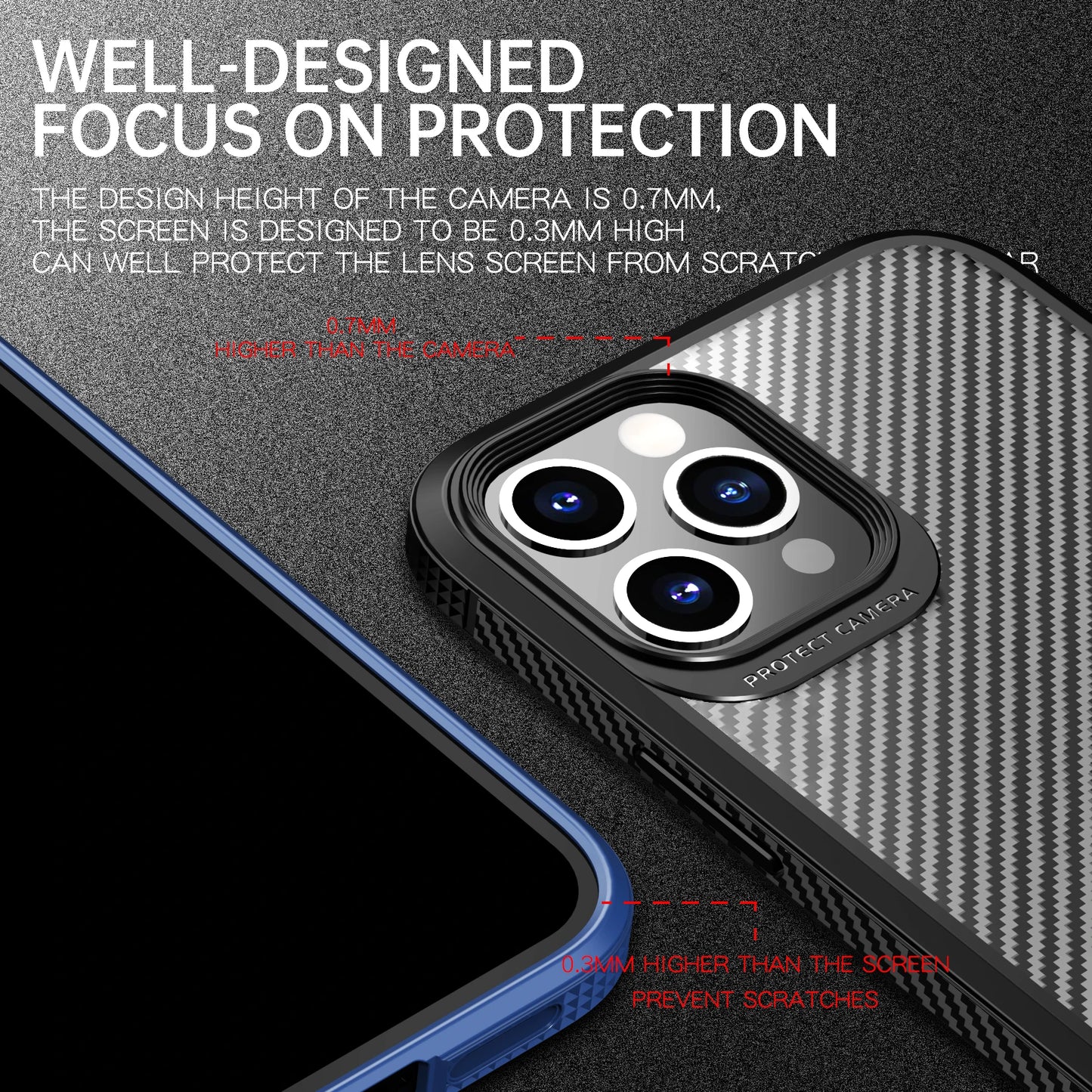 for iPhone 13 Case for iPhone 11 12 Pro Case Carbon Fiber Skin Transparent Acrylic Cover for iPhone 11 12 13 Pro MAX Case