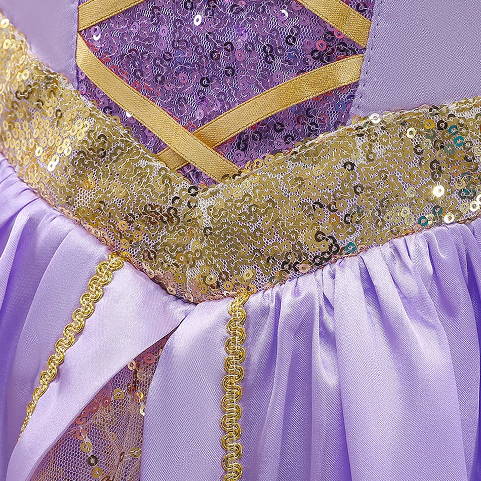 Rapunzel Princess Girl Dress Cosplay Tangled Halloween Party Vestido  Birthday Christmas