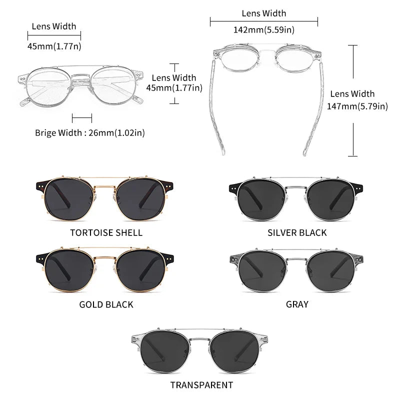 Double Layer Removable Lens Polarized UV400 Gothic Retro Steampunk Sunglasses for Men Women