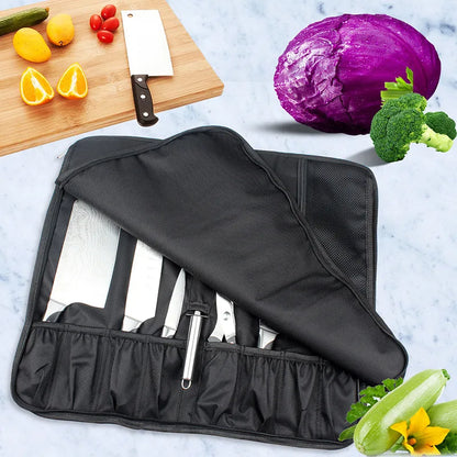 Durable Portable Multi-slot Knife Bag Carry Case Bag Oxford Outdoor Picnic Chef Utensils Storage Pocket Knives Roll Bag Tool