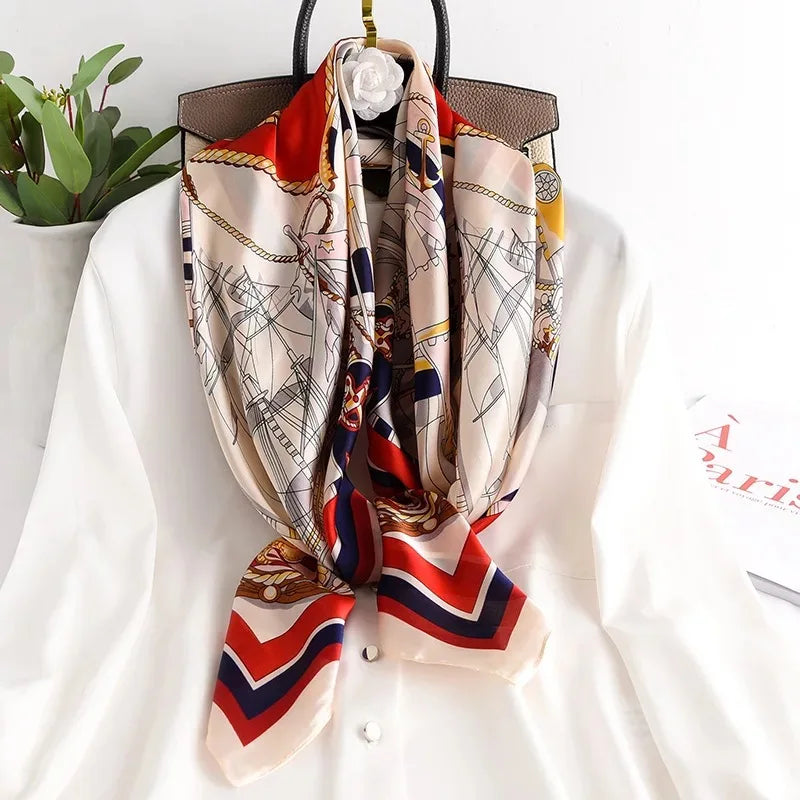 Women Scarf Silk Feeling Hair Neck Square Brand Office bandanna muffler Waiter Flight Attendants Handkerchief Rings wrap