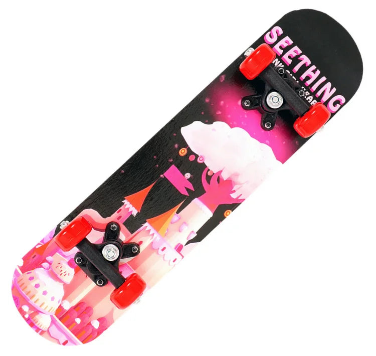 60CM Skateboard Beginner Cartoon Skateboard Maple Wood Deck Skate Board Outdoor Long Board Double Rocker Skateboard