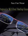 Progressive Multifocal Reading Glasses Half Frame Metal Presbyopia Eyewear Anti Blue Ray Square Magnifying Eyeglaases