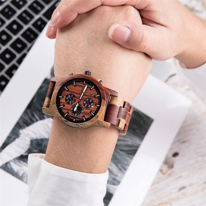 Watches Creative Business Quartz Clock Wood Timepieces Chronograph Date Week Display