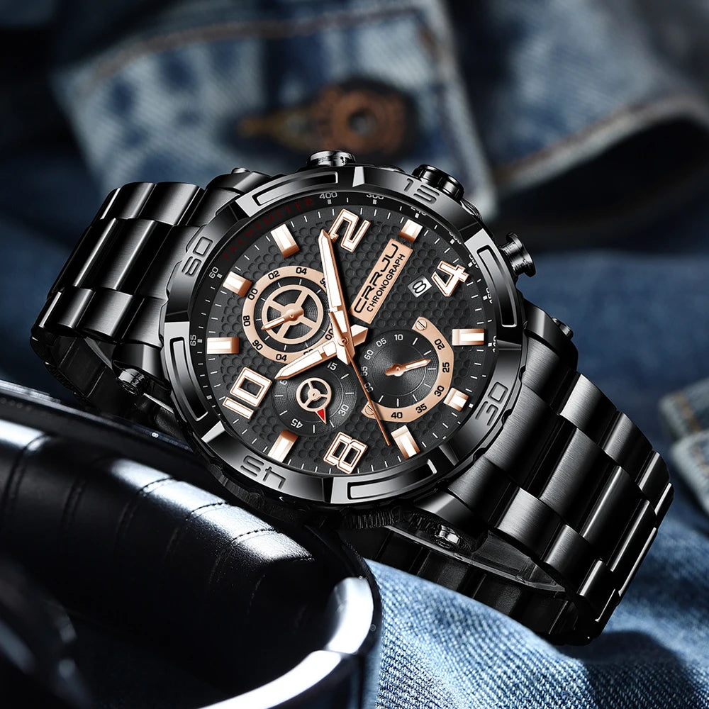 Men Watches Big Dial Waterproof Stainless Steel with Luminous handsDate Sport Chronograph Watches Relogio Masculino