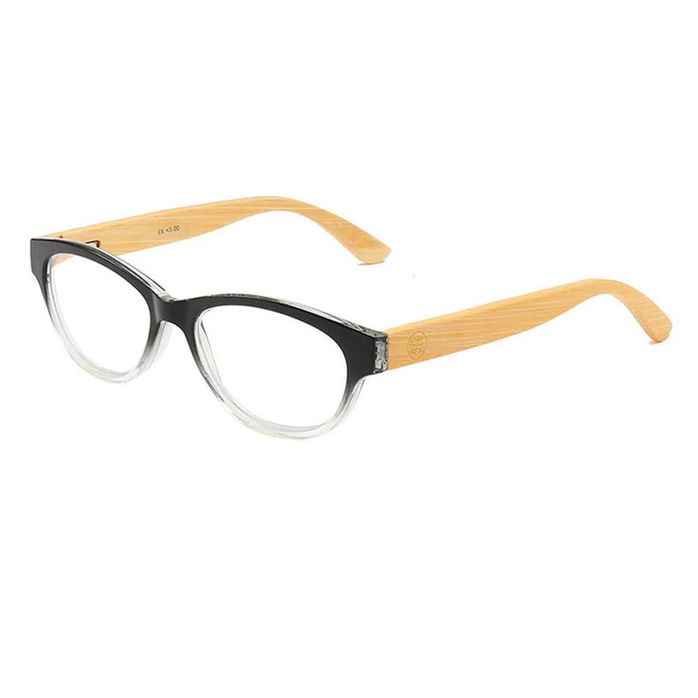 Reading Glasses Bamboo Wood Look Frame Vintage Clear Lens Presbyopia Eyeglass Black Red Readers with Spring Hinge