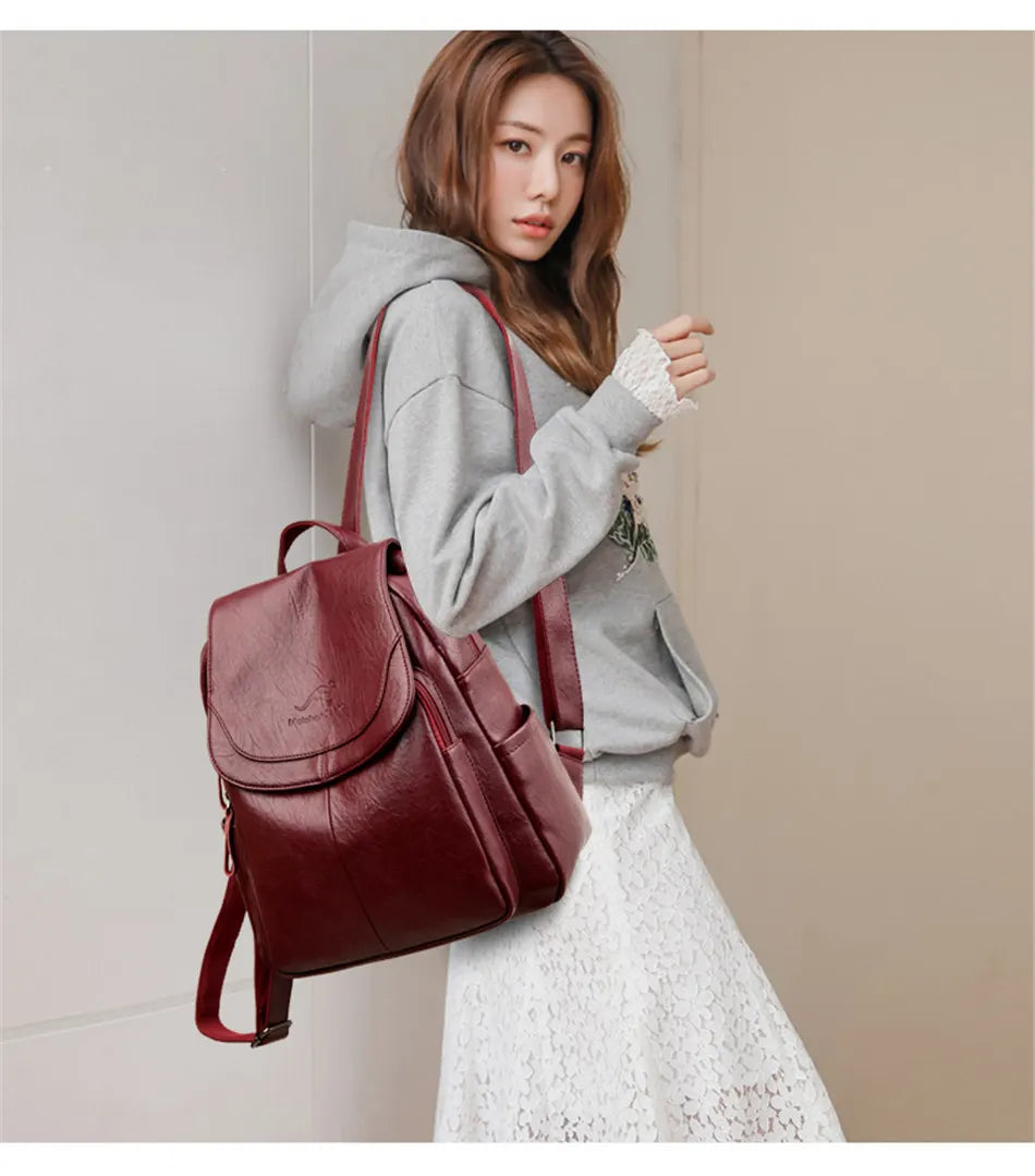 Soft Leather Backpacks Vintage Female Shoulder Bags Casual Travel Ladies Bagpack School Bags