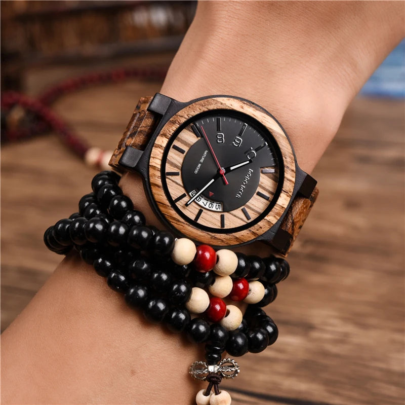 Calendar Zebra Wooden Watches Men Luxury Brand Quartz Wristwatch Man Show Date Colorful Strap