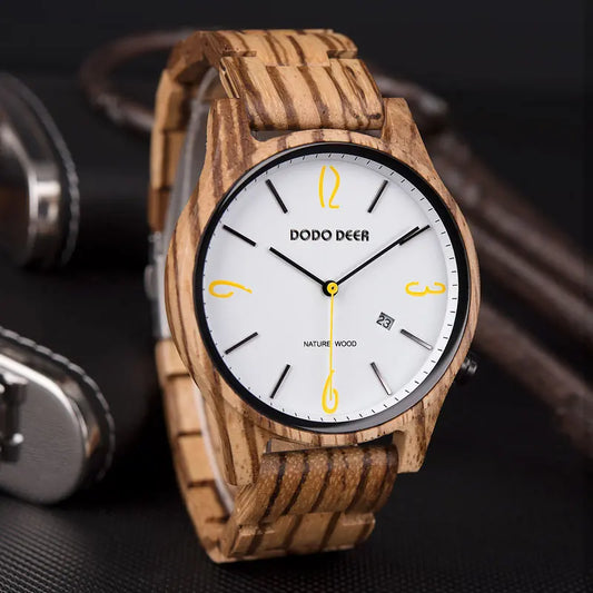 Wooden Wristwatch Wrist Band Man Luxury Calendar Quartz  Simple Date Display Wood Watch