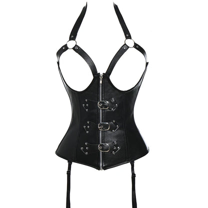 Plus Size Steampunk Gothic Corset Bustier Steel Boned Leather Waist Trainer Corset Bustier Waist Cincher Shaper Corselet