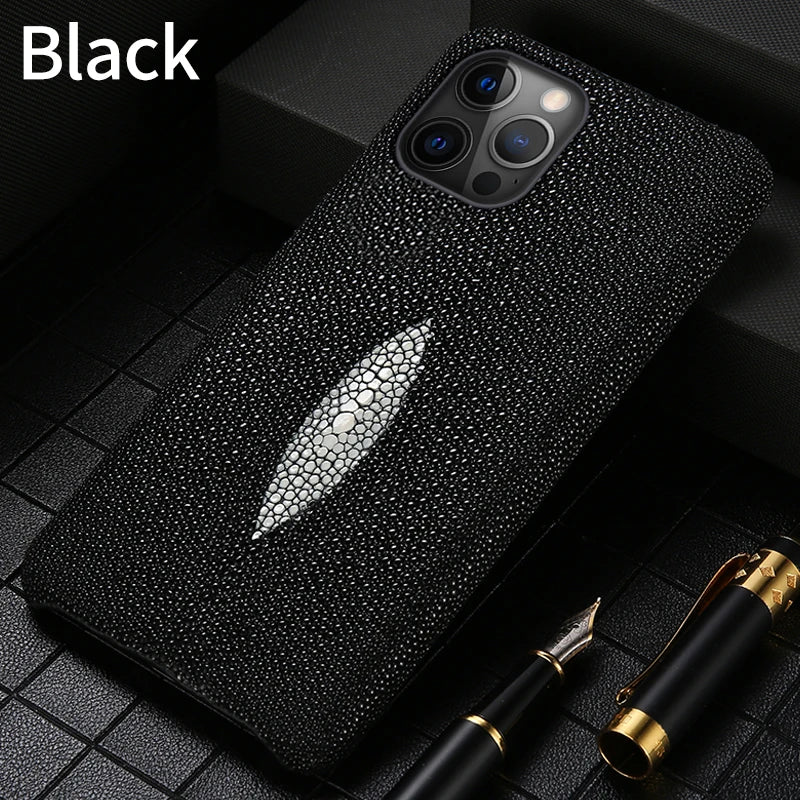 Genuine Stingray Leather Phone Case for iPhone 16 15 14 Pro Max Plus 14Pro 15Pro max Luxury Shockproof Back Cover