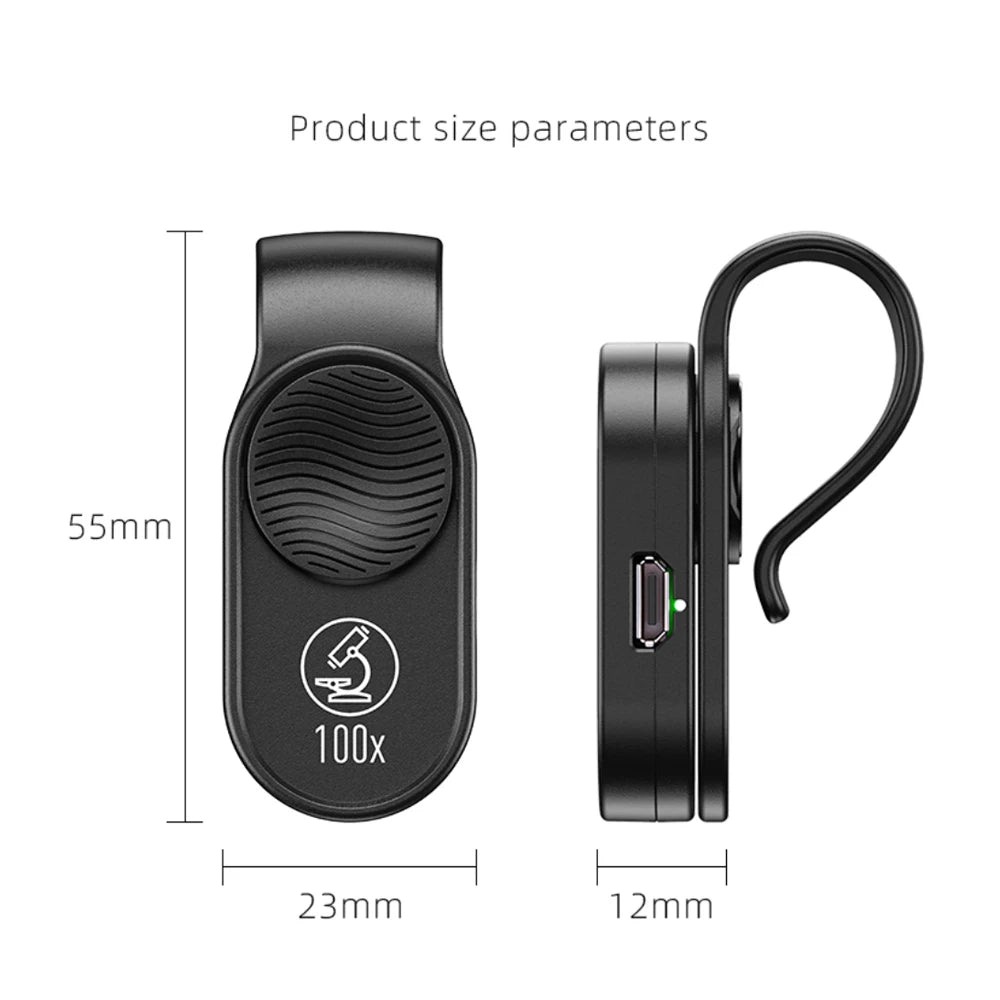 100X Smartphone Microscope Lens with LED Light Universal Clip