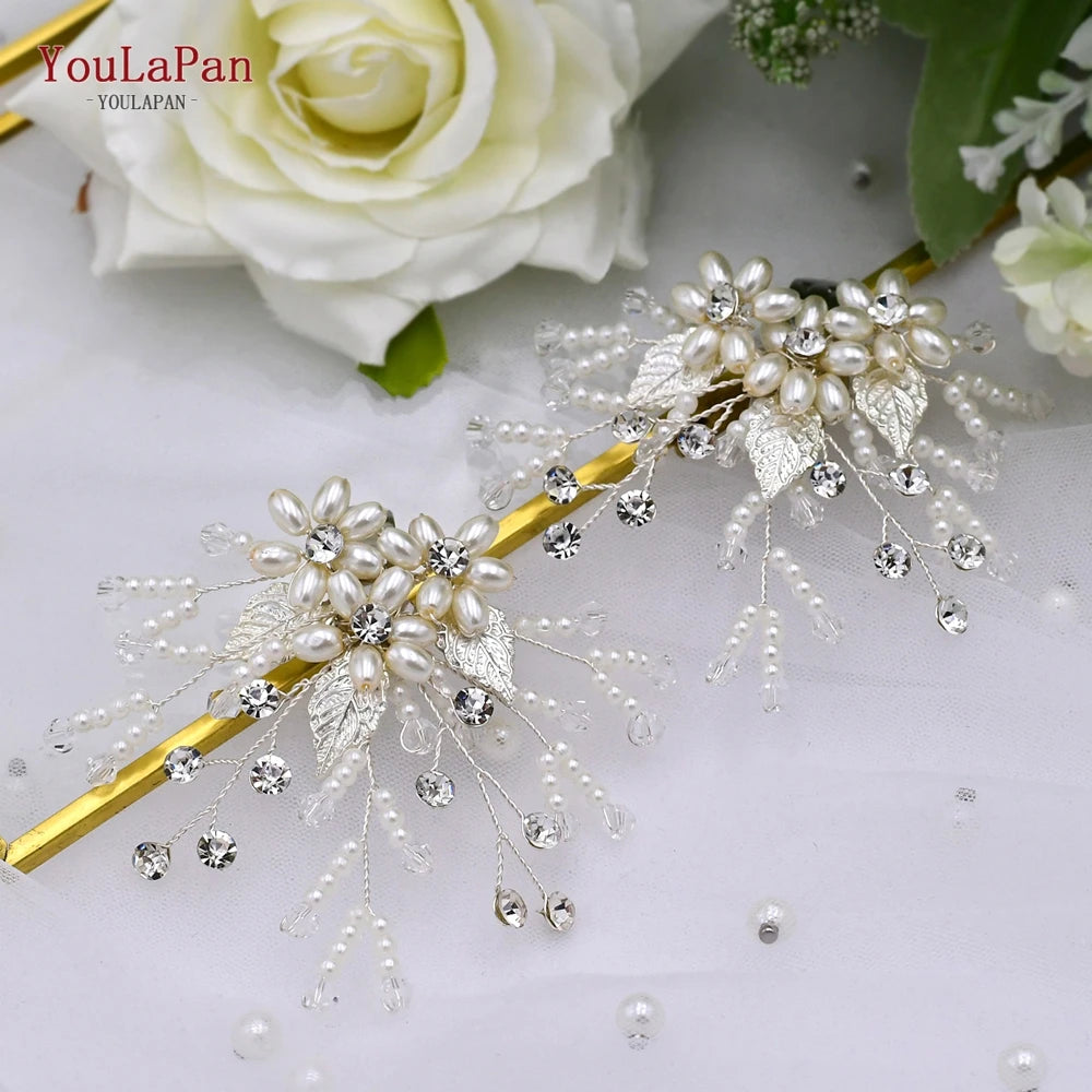 Trenndy Pearl Beaded Bridal Wedding Shoes Clips Rhinestone Alloy Leaf Shoes Accessories for High Heels Shoes Buckle